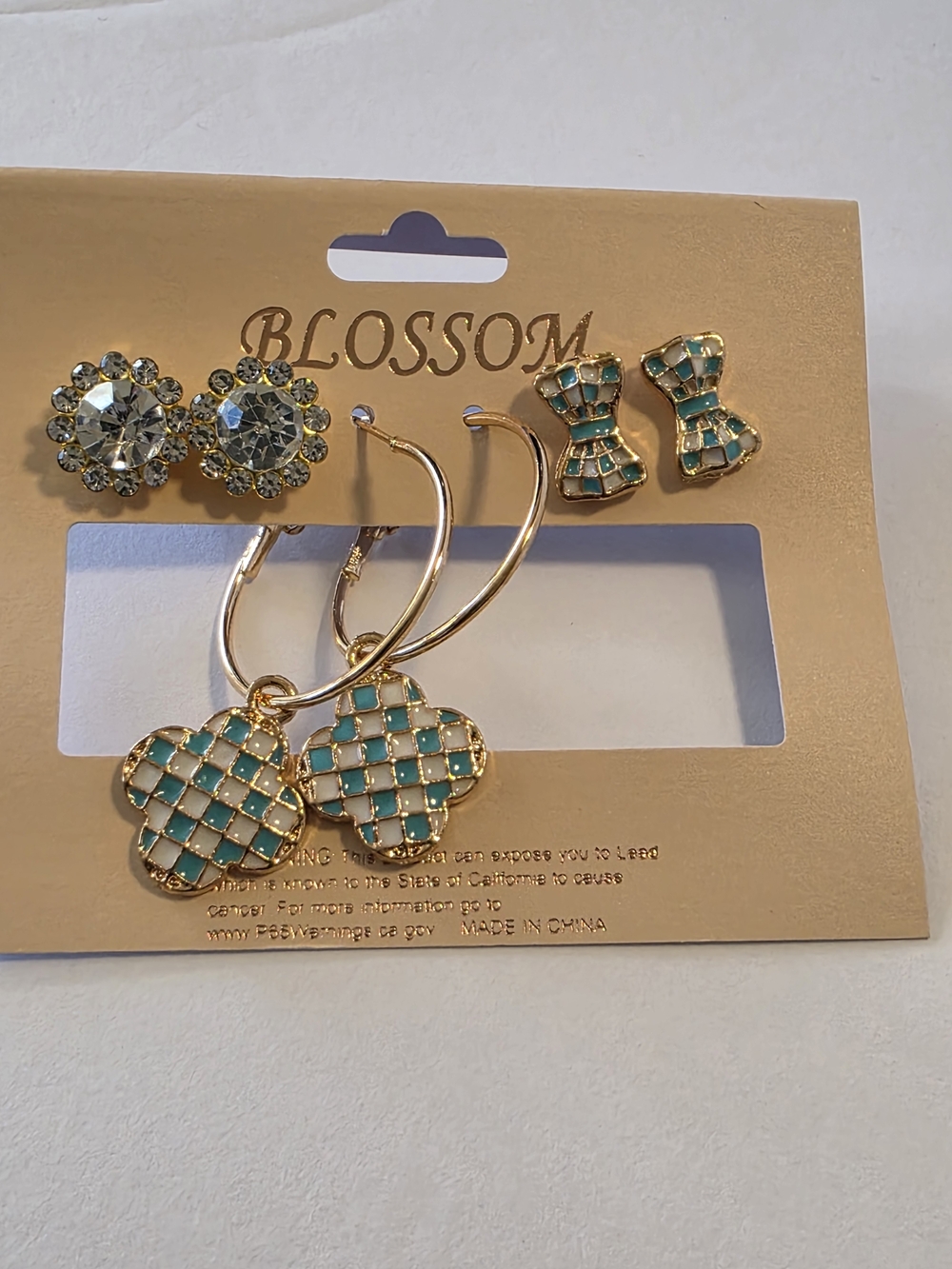 Gold-Tone Aqua Enamel Hoop & Stud Earring Set